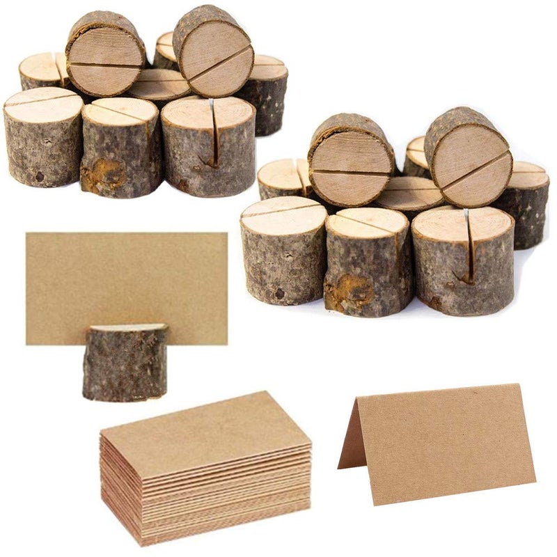 senover 20Pcs Rustic Wood Table Numbers Holder and 30Pcs Kraft Table Place Cards Wood Place Card Holder Party Wedding Table Name Card Holder Memo Note Card - Image 1